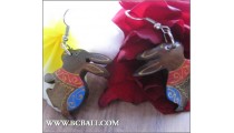 Balinese Wood Earrings Rabbit Coloring